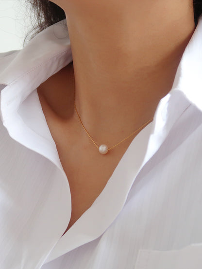 Single Floating Round Freshwater Pearl Necklace